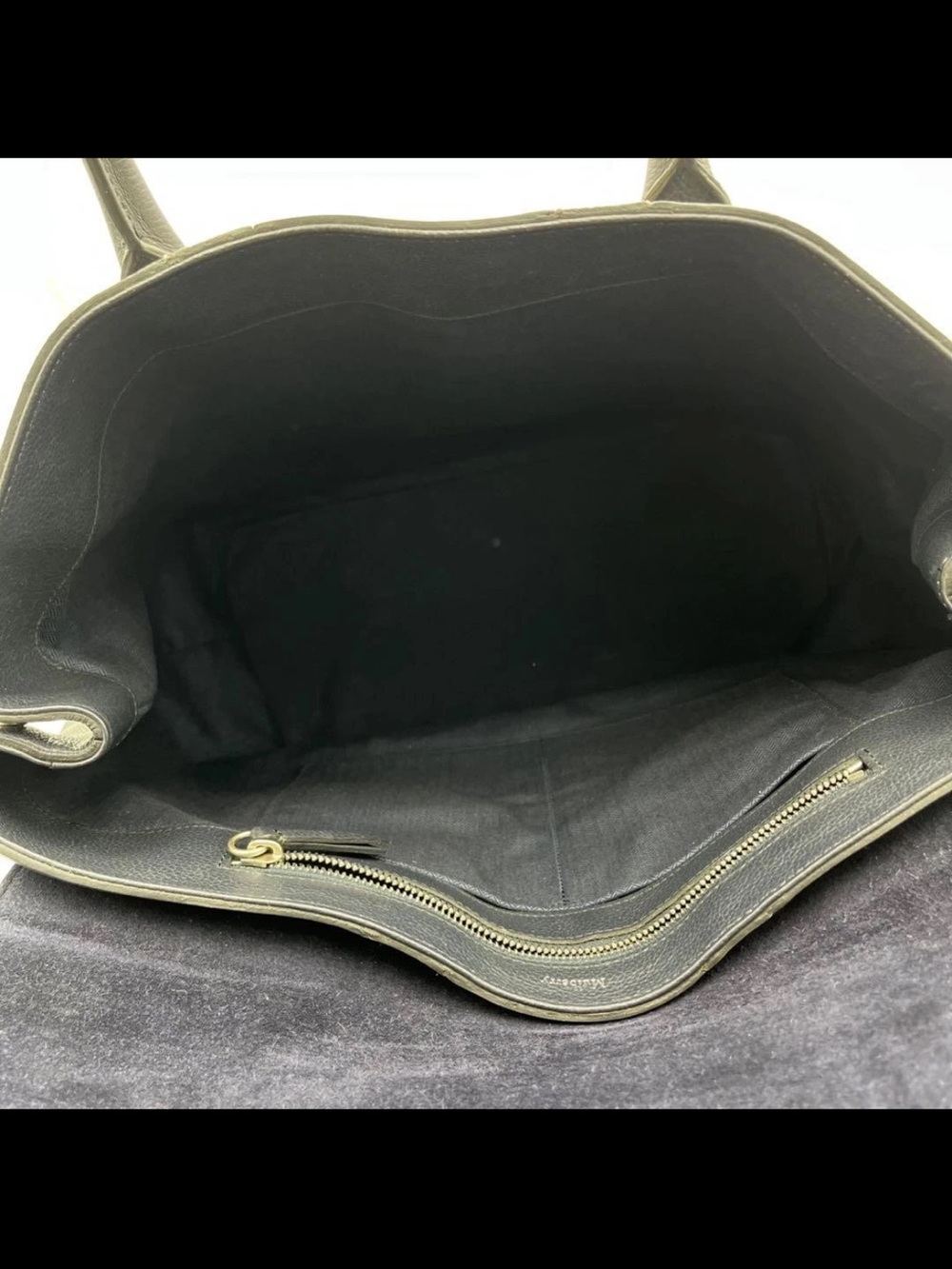 Mulberry Navy Leather Tote with Cream and Olive Center Stripe - Picture 15 of 16